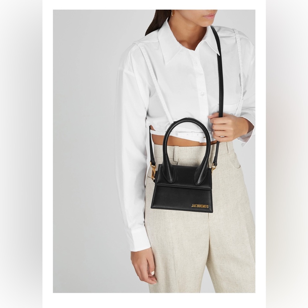 Authentic Jacquemus Le Chiquito Moyen black leather top handle bag